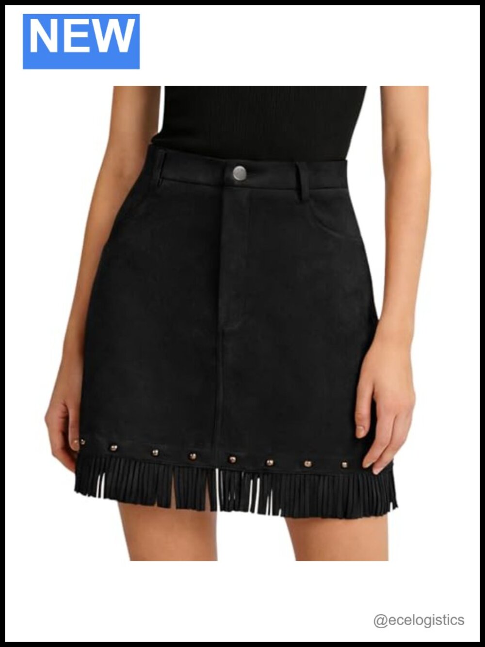 Faux Suede Fringe Cowgirl Skirt High Rise Rivet Tassel Mini